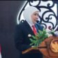 Gubernur Jatim Khofifah Indar Parawangsa saat memberikan sambutan diacara Sertijab Bupati dan Wakil Bupati Lumajang