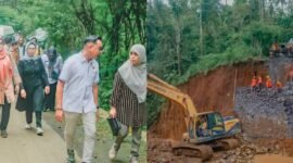Ketua Komisi B DPRD Lumajang bersama anggota saat meninjau pembangunan jembatan
