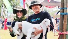 Sekda Lumajang saat menggendong anakan kambing susu Senduro
